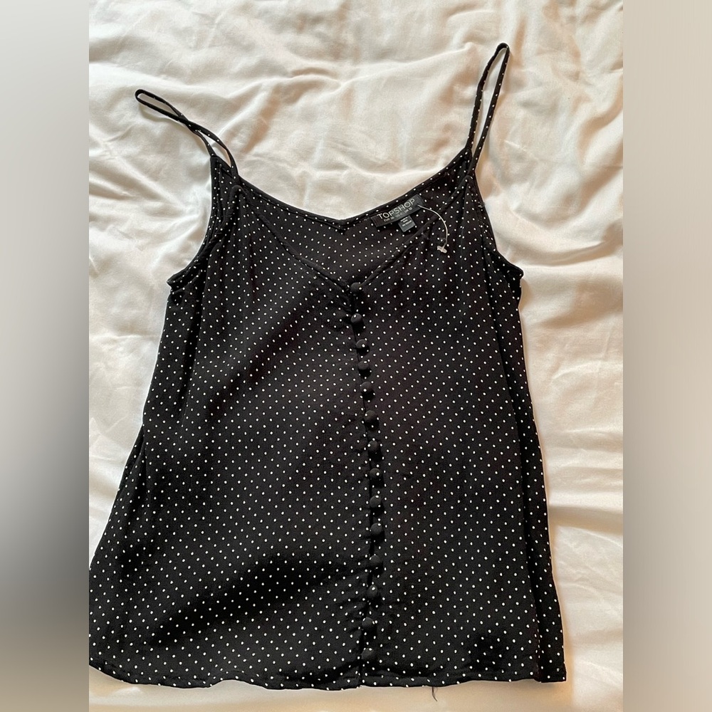 TopShop Black and white polka dot tank top with button details #polkadot